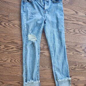 Bianco Jeans women's Street Style Denim Distressed Button Fly high-low hem Sz 29